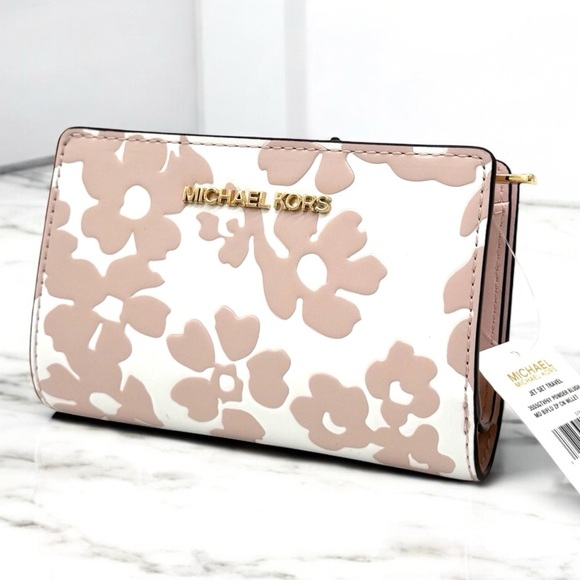 Michael Kors Medium Jet Set Travel Zip Chain Bifold Wallet Powder Blush Multi - Picture 1 of 9